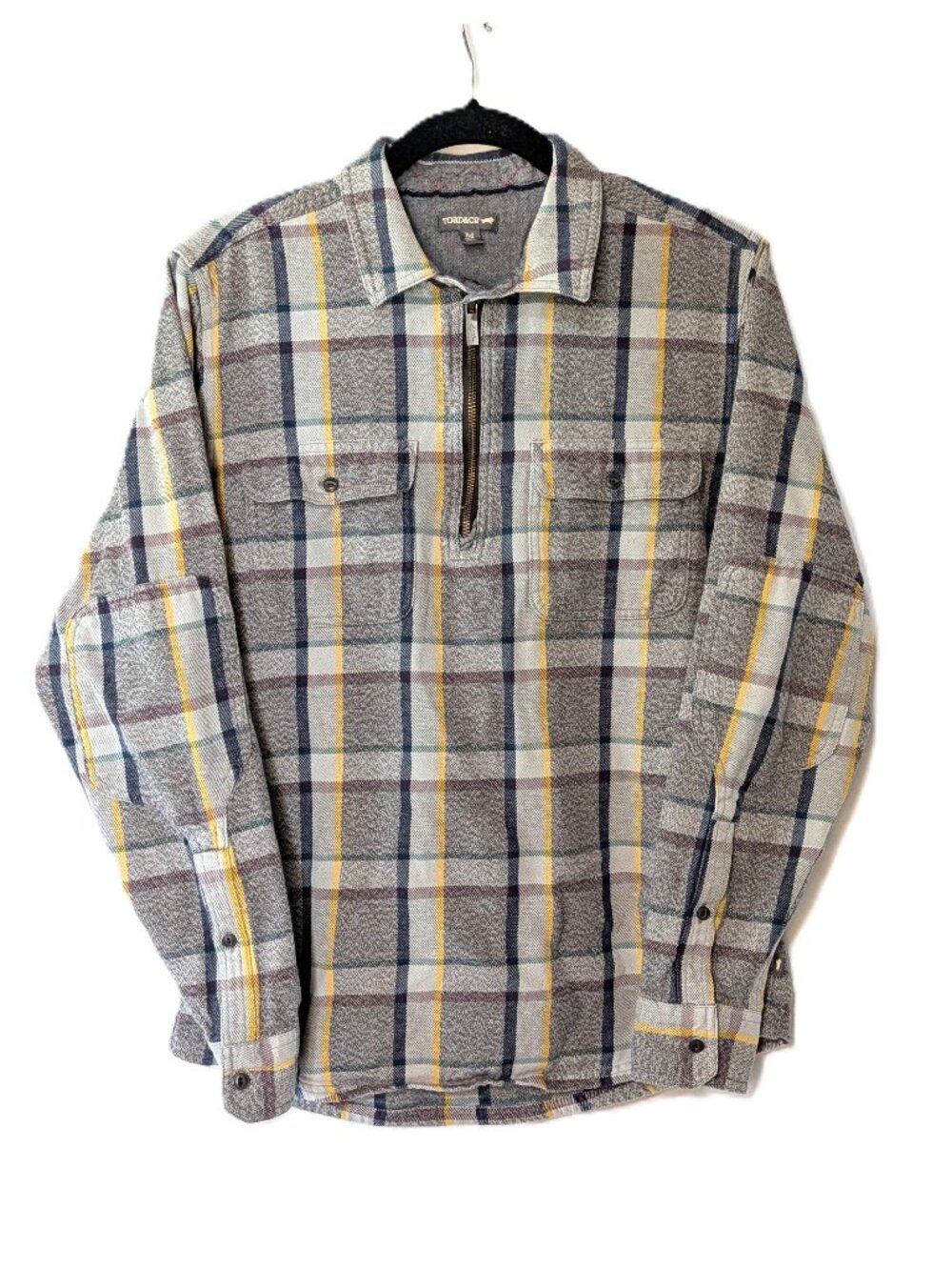 Toad&Co Ranchero Mens 1/4 Zip Plaid Organic Cotton Pullover Shirt Medium